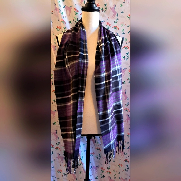 Burberry Pure Scottish Cashmere Purple Tartan Plaid Soft Nova Winter Scarf Wrap - Picture 1 of 3